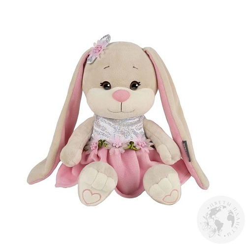 Мягкая игрушка "Зайка Лин в розовом платьице с цветами" 20 см, в коробке Мягкая игрушка "Зайка Лин в розовом платьице с цветами" 20 см, в коробке в магазине Праздничный маркет