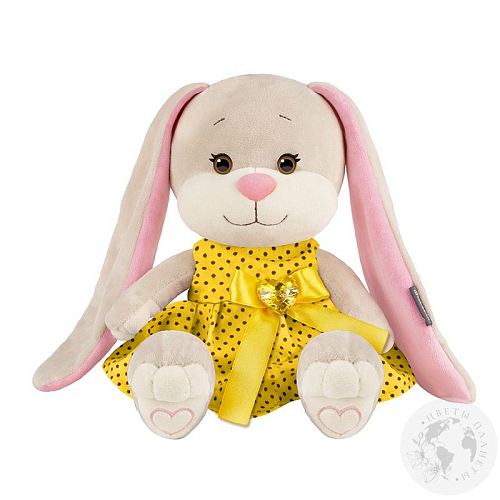 Мягкая игрушка "Зайка в желтом платьице в черный горошек" 20 см, в коробке Мягкая игрушка "Зайка в желтом платьице в черный горошек" 20 см, в коробке в магазине Праздничный маркет