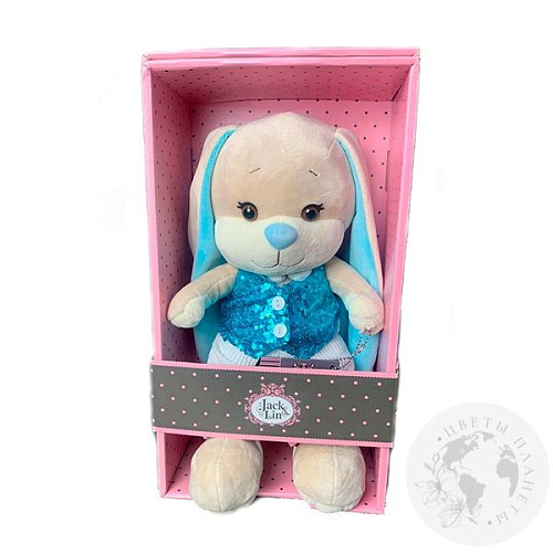 Мягкая игрушка "Зайка Лин в голубой" жилетке 25 см Мягкая игрушка "Зайка Лин в голубой" жилетке 25 см в магазине Праздничный маркет